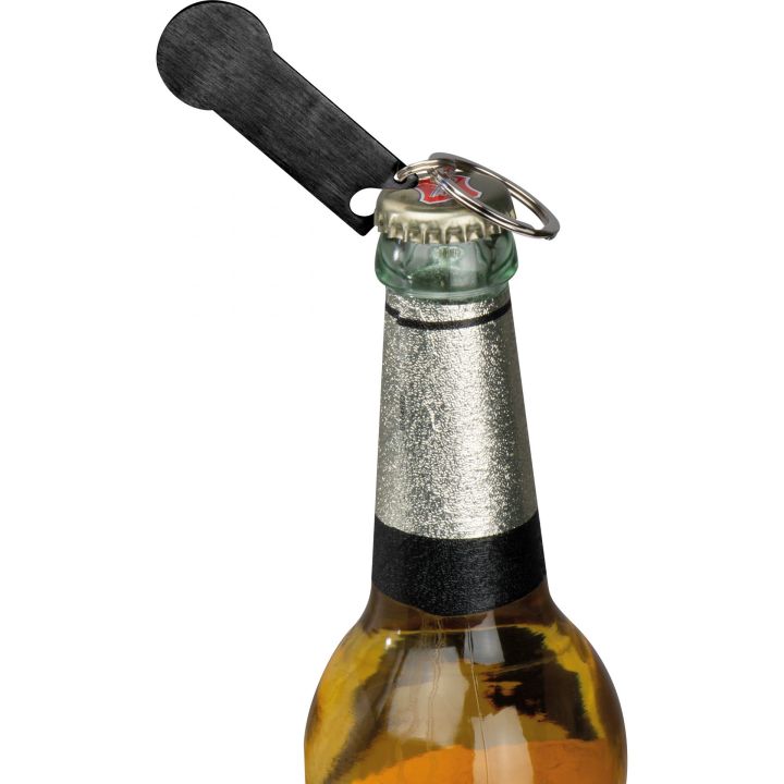 Brelok metalowy otwieracz do butelek z żetonem RODNEY - Czarny