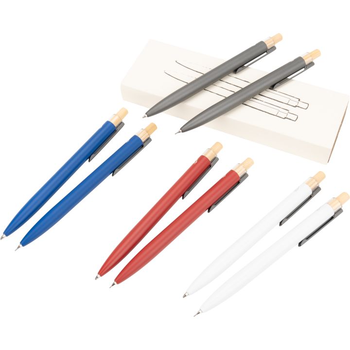 Zestaw piśmienny długopis półżelowy i ołówek automatyczny z aluminium z recyklingu SIEGFRIED - Niebieski