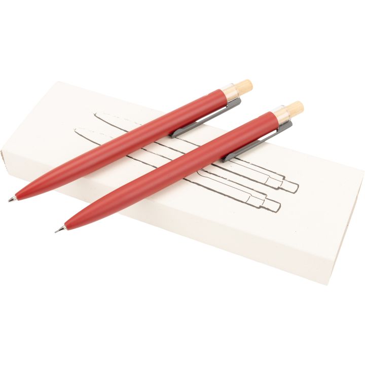 Zestaw piśmienny długopis półżelowy i ołówek automatyczny z aluminium z recyklingu SIEGFRIED - Czerwony