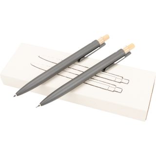 Zestaw piśmienny długopis półżelowy i ołówek automatyczny z aluminium z recyklingu SIEGFRIED - Ciemnoszary