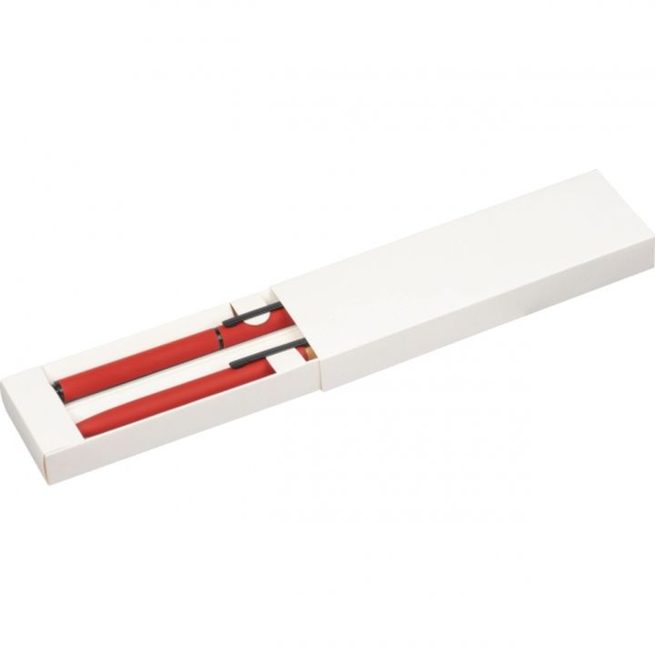 Zestaw piśmienny długopis i pióro kulkowe z aluminium z recyklingu RAFFAELE - Czerwony