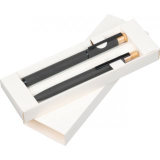 Zestaw piśmienny długopis i pióro kulkowe z aluminium z recyklingu RAFFAELE - Ciemnoszary