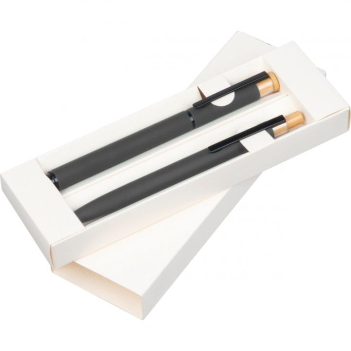 Zestaw piśmienny długopis i pióro kulkowe z aluminium z recyklingu RAFFAELE - Ciemnoszary