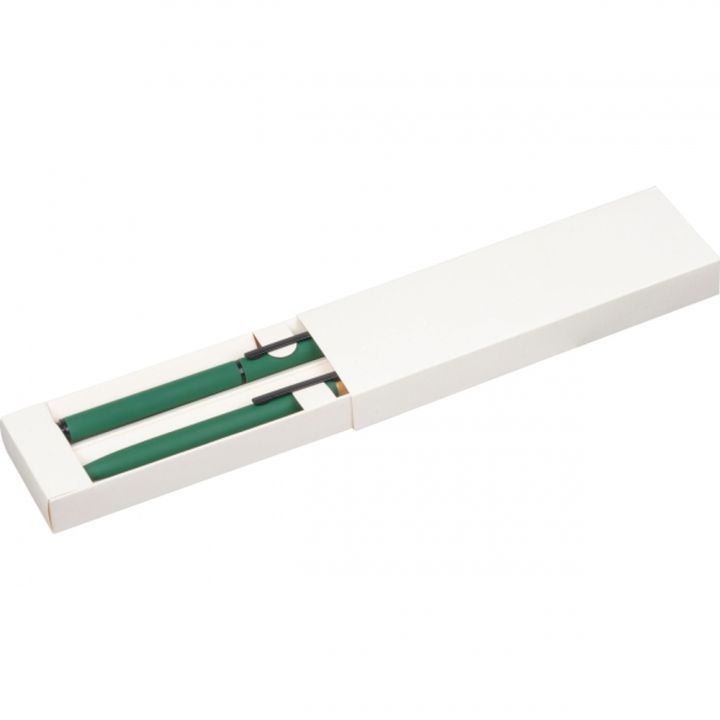 Zestaw piśmienny długopis i pióro kulkowe z aluminium z recyklingu RAFFAELE - Ciemnozielony