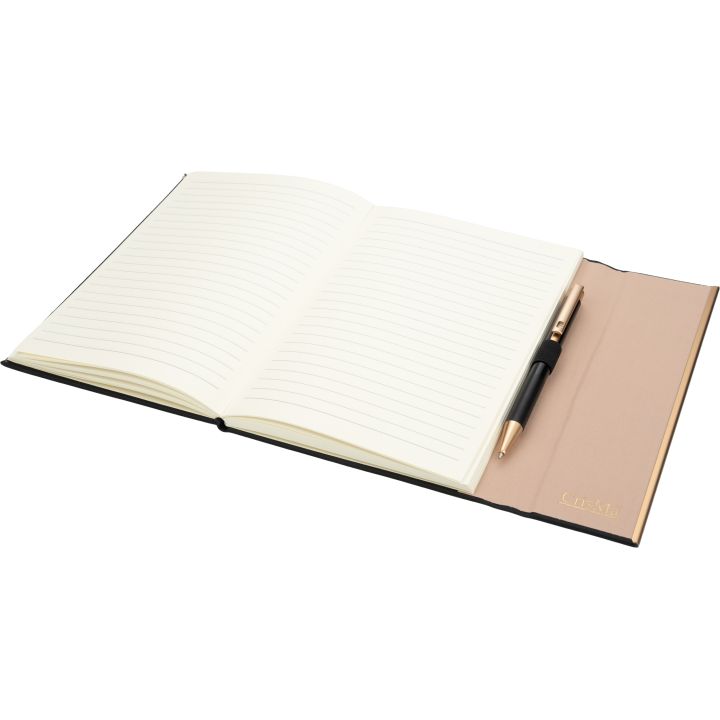 Zestaw notatnik A5 w linie i długopis CrisMa ze skóry z recyklingu MAGGIE - Czarny