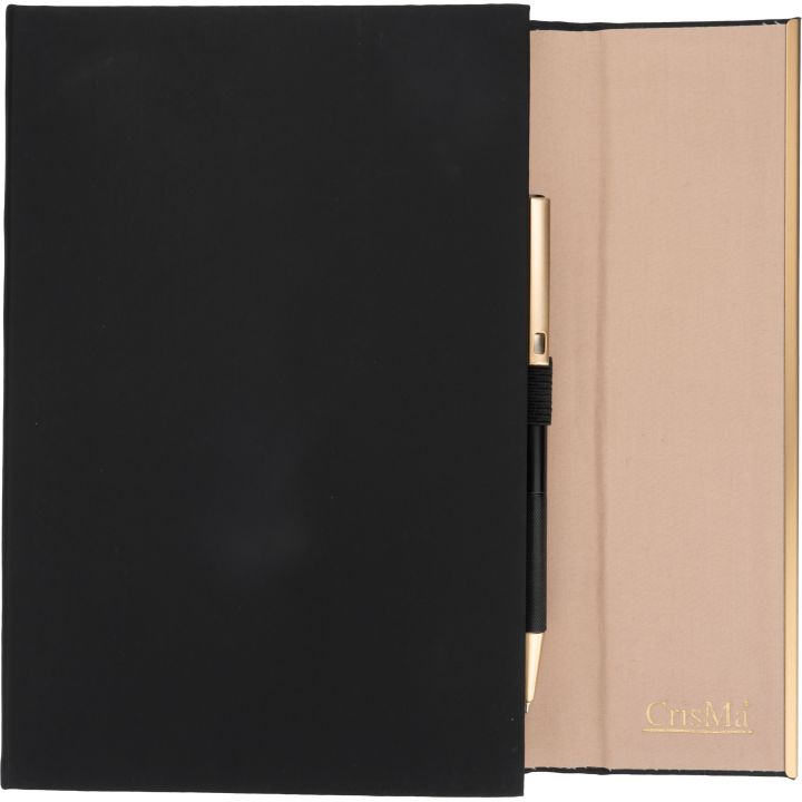 Zestaw notatnik A5 w linie i długopis CrisMa ze skóry z recyklingu MAGGIE - Czarny