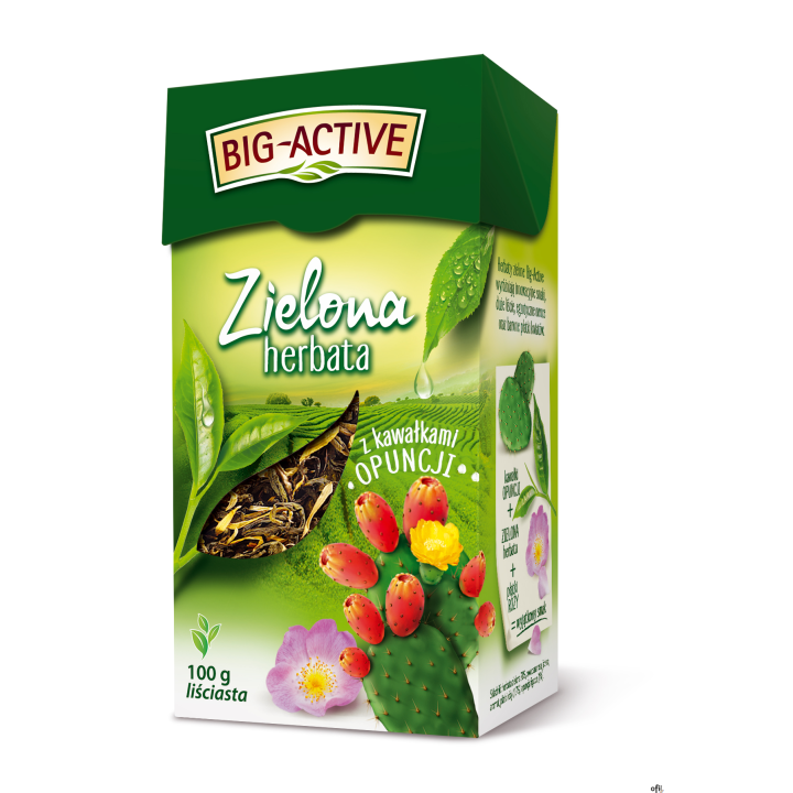 Herbata BIG-ACTIVE kawałkami OPUNCJI 100g liściasta zielona
