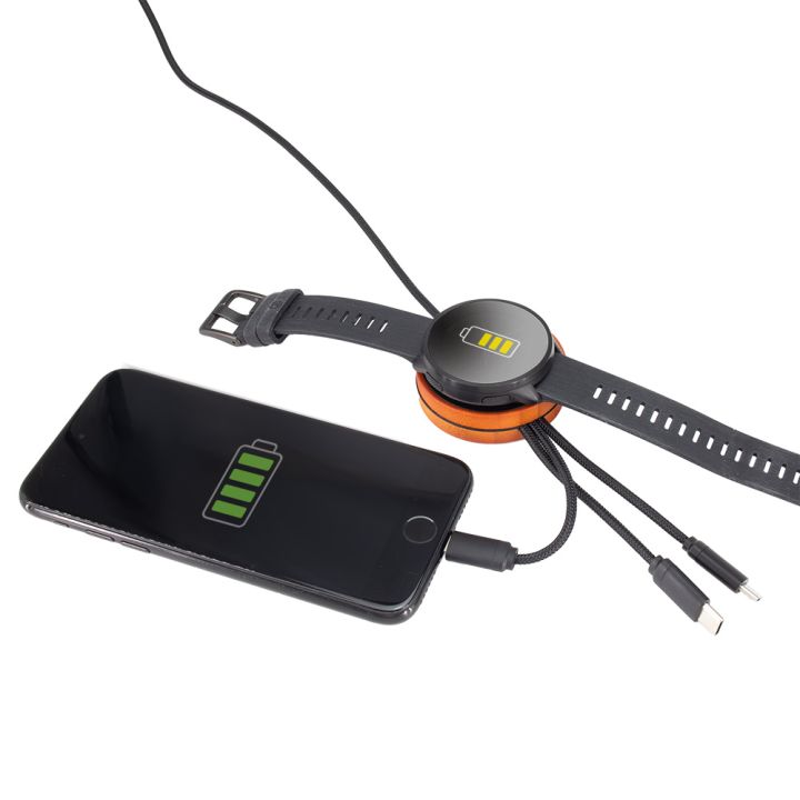 Kabel z ładowarką indukcyjną 4w1 w drewnianej obudowie - i5w - Beżowy