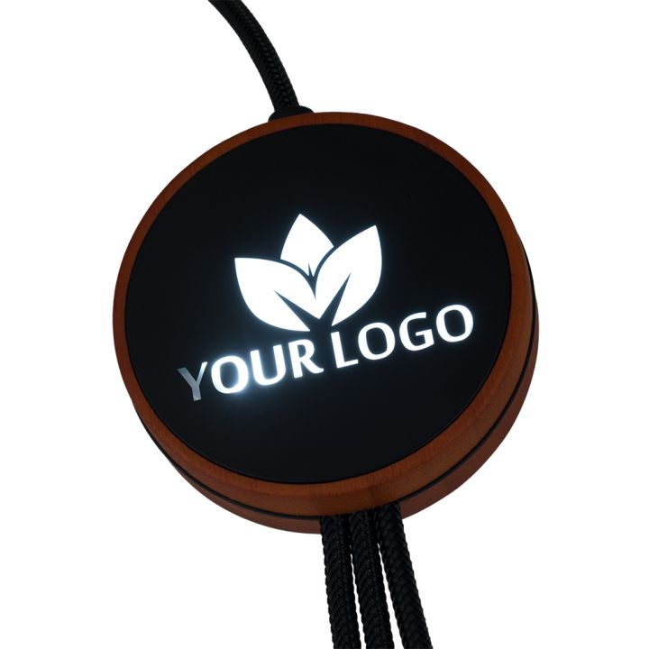 Kabel z ładowarką indukcyjną 4w1 w drewnianej obudowie - i5w - Beżowy