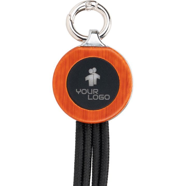 Kabel 4 w 1 z podświetlanym logo w drewnianej obudowie - Beżowy