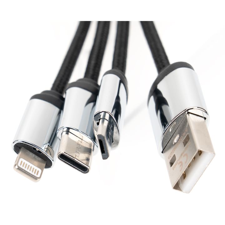 Kabel 4 w 1 z podświetlanym logo w drewnianej obudowie - Beżowy