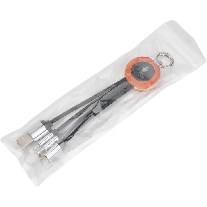 Kabel 4 w 1 z podświetlanym logo w drewnianej obudowie - Beżowy