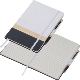 Notes A5 z długopisem z materiałów z recyklingu AVA - Biały