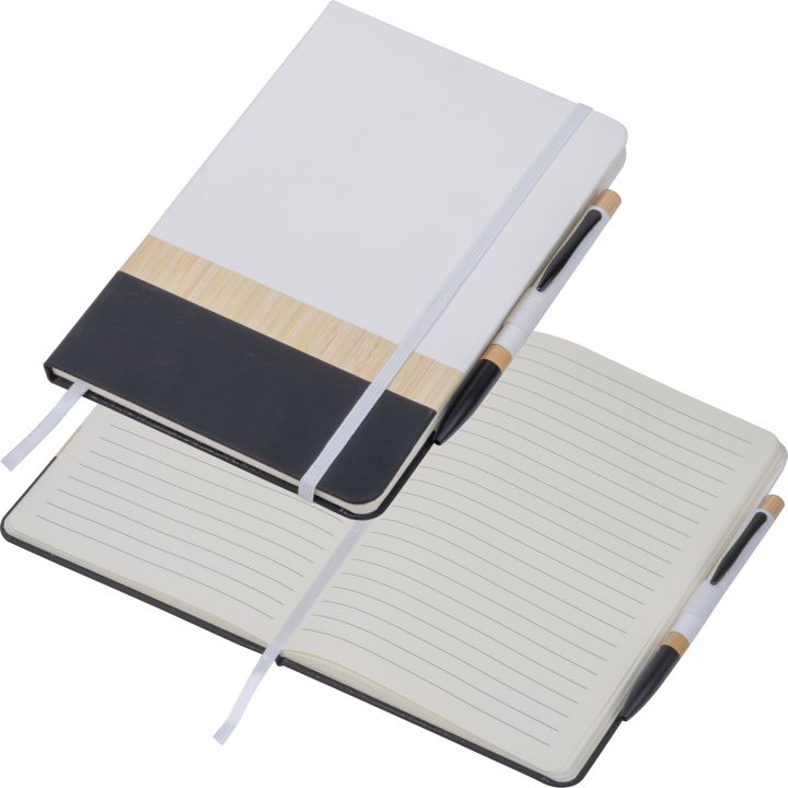 Notes A5 z długopisem z materiałów z recyklingu AVA - Biały