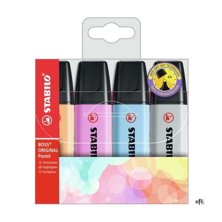 Zakreslacz STABILO BOSS pastel etui 4 szt nowe kolory 70/4-4