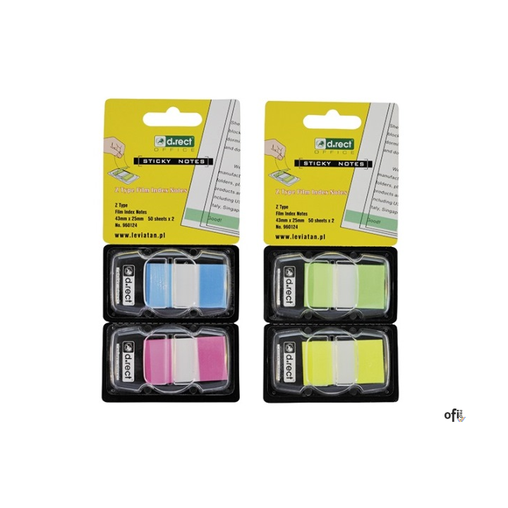 Zakładki indeksujące PET Z-TYPE 43*25 2x50szt neon ziel/żółte 960124 D.RECT