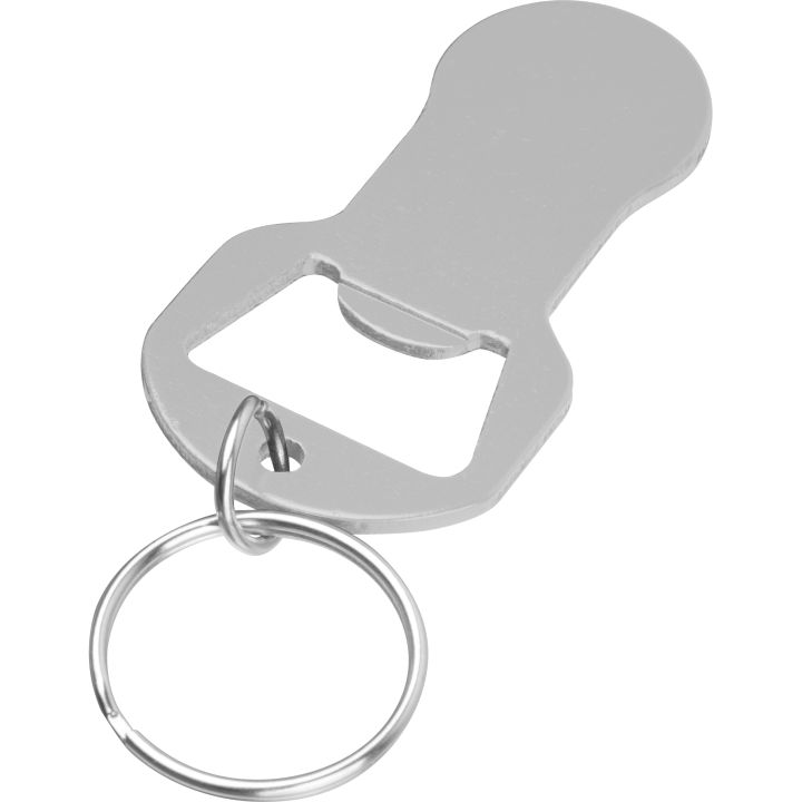 Brelok z otwieraczem do butelek i żetonem do wózka z aluminium z recyklingu OLIWIER - Szary