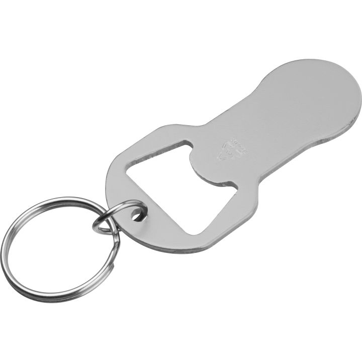 Brelok z otwieraczem do butelek i żetonem do wózka z aluminium z recyklingu OLIWIER - Szary
