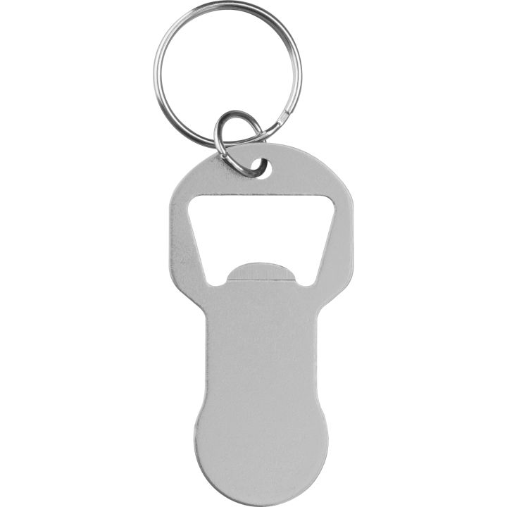 Brelok z otwieraczem do butelek i żetonem do wózka z aluminium z recyklingu OLIWIER - Szary
