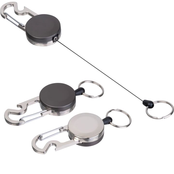 Brelok do kluczy z linką, karabińczykiem i otwieraczem do butelek PEGGY - Czarny