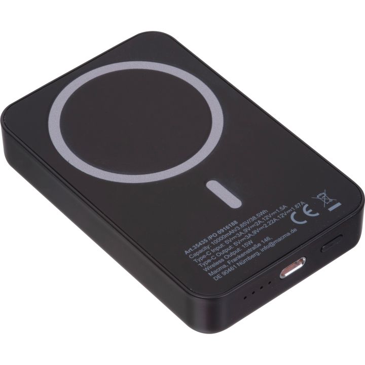 Power bank magnetyczny z ABS z recyklingu 10 000 mAh DONNA - Czarny