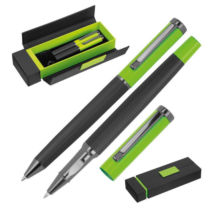 Zestaw piśmienny długopis i pióro kulkowe REGINALD - Jasnozielony