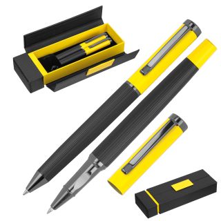Zestaw piśmienny długopis i pióro kulkowe REGINALD - żółty