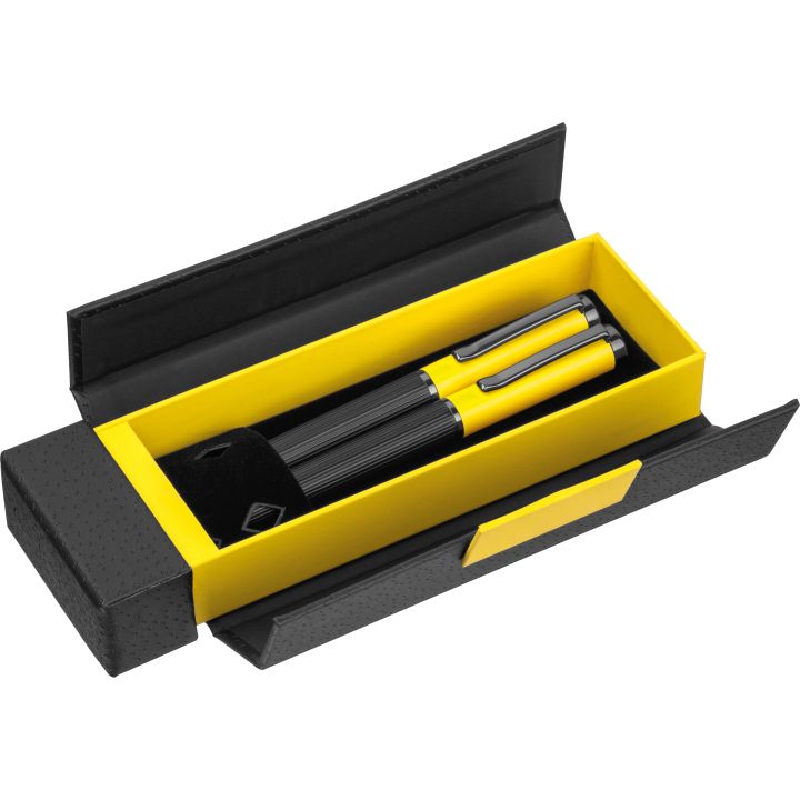 Zestaw piśmienny długopis i pióro kulkowe REGINALD - żółty