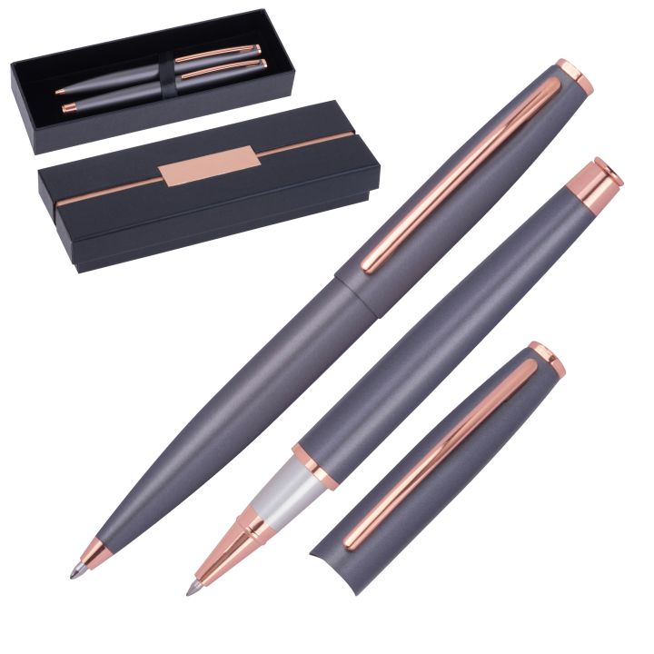 Zestaw piśmienny długopis i pióro kulkowe CrisMa GEORGIA - Ciemnoszary