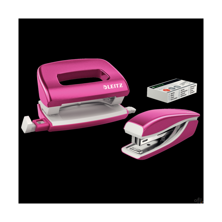 Zszywacz + dziurkacz metalowy Leitz Mini WOW, różowy, 10 lat gwarancji, 10 kartek 55612023 (X)