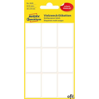 Białe minietykiety do opisywania ręcznego, 63 etyk./op., 38 x 24 mm, białe, AVERY ZWECKFORM, 3045
