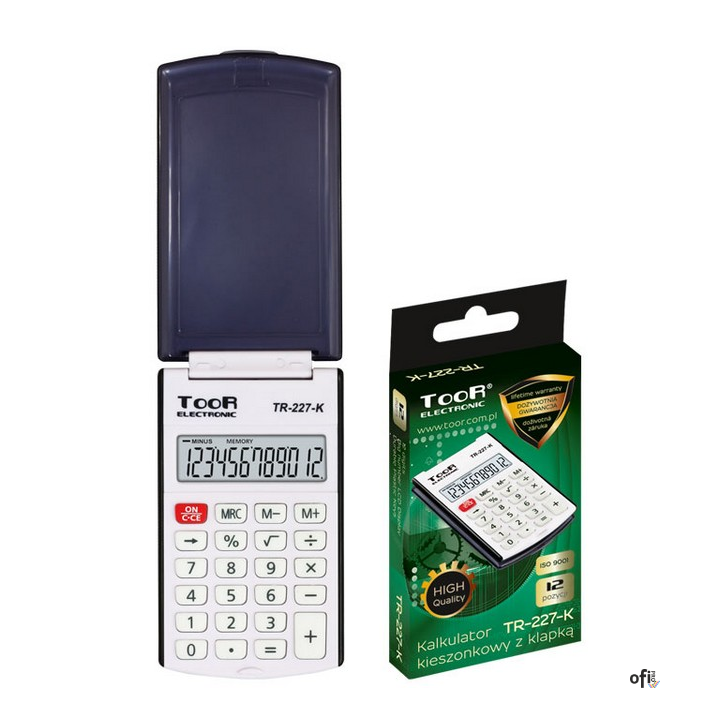 Kalkulator TOOR TR-227, 12 pozycyjny, kieszonkowy z klapką 120-1857