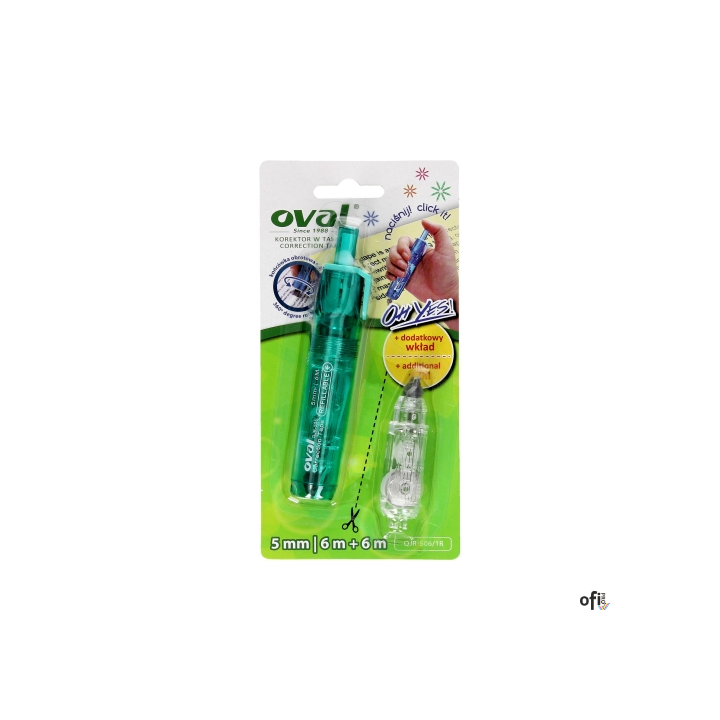 Korektor w taśmie + gratis wkład OVAL QJR-506 CLICK, biały, 5 mm x 6 m 160-2000