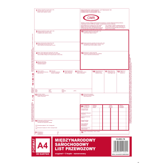 Międynarodowy list przewozowy CMR A4, 80 kartek numerowany (1+3) 10-800-1N DOTTS