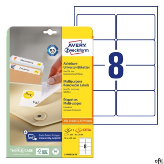 Etykiety uniwersalne L4745REV-25 96x63,5 30 ark. Usuwalne, białe, Avery Zweckform