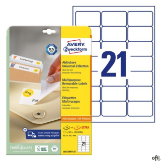 Etykiety uniwersalne L6023REV-25 63,5x38,1 30ark Usuwalne, Avery Zweckform