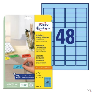 Etykiety niebieskie L6039-20 45,7 x 21,2 20 ark. usuwalne, Avery Zweckform