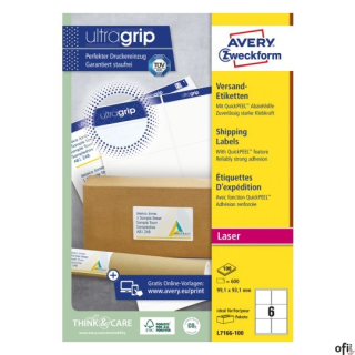 Etykiety wysyłkowe L7166-100 99,1 x 93,1 100 ark białe, Avery Zweckform
