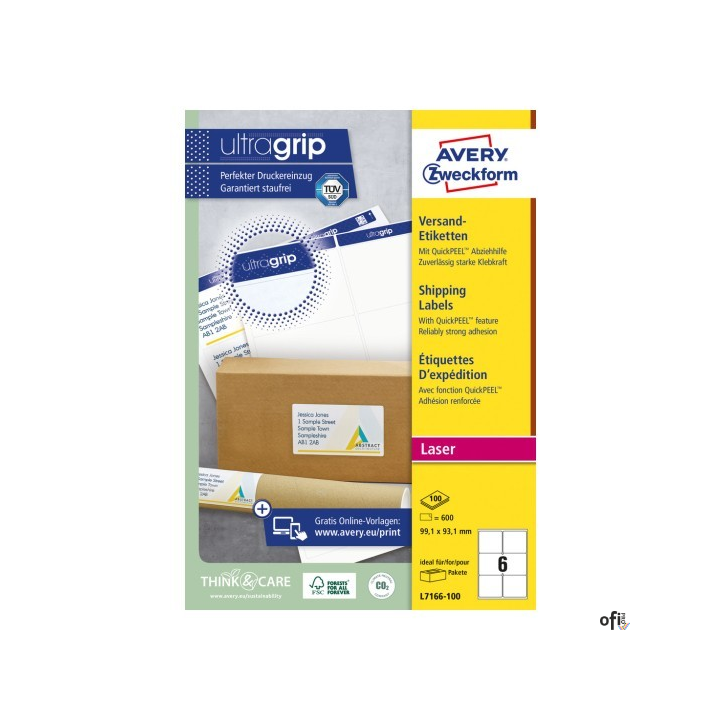 Etykiety wysyłkowe L7166-100 99,1 x 93,1 100 ark białe, Avery Zweckform