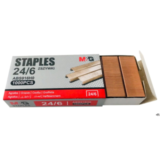 Zszywki miedziowane 24/6. 1000 szt. w pudełku. 10 pudełek w opak. zb. 500 pudełek w kartonie