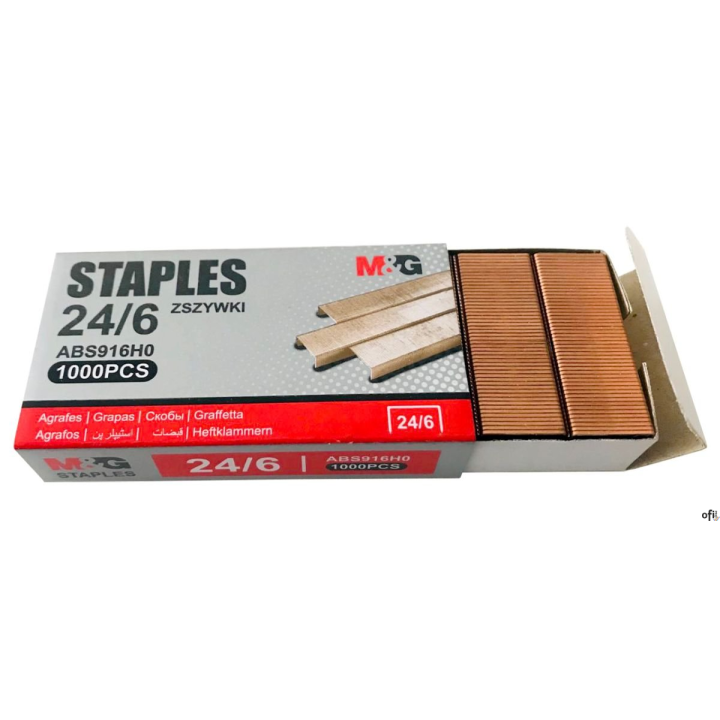 Zszywki miedziowane 24/6. 1000 szt. w pudełku. 10 pudełek w opak. zb. 500 pudełek w kartonie