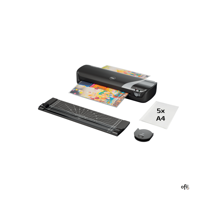 Zestaw 4 w 1 zawiera laminator A4 oraz przydatne w codziennej laminacji narzędzia - idealny do użytku domowego lub w szkole. W z