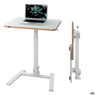 Wyobraź sobie ergonomiczne biurko pod laptopa do pracy w pozycji siedzącej i stojącej, zaprojektowane tak, aby idealnie pasowało