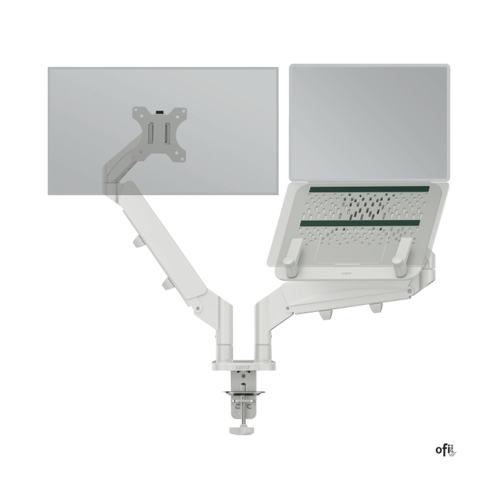 Oszczędzające miejsce ramię Leitz Ergo do monitora oraz laptopa umożliwia ustawienie ekranów na zgodnej z zasadami ergonomii wys