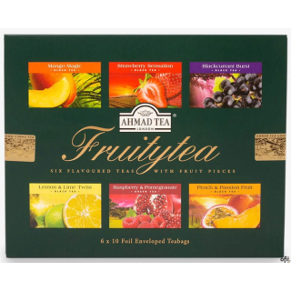 AHMAD TEA LONDON FRUITYTEA SELECTIONOpakowanie zawiera:10x2g Ahmad Tea Mango Magic10x2g Ahmad Tea Strawberry&Kiwi10x2g Ahmad Tea