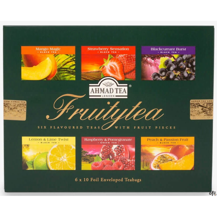 AHMAD TEA LONDON FRUITYTEA SELECTIONOpakowanie zawiera:10x2g Ahmad Tea Mango Magic10x2g Ahmad Tea Strawberry&Kiwi10x2g Ahmad Tea