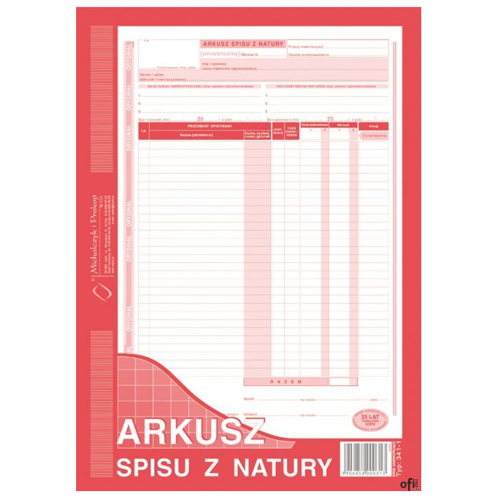 341-1 Arkusz spisu z natury MICHALCZYK&PROKOP A4 (pion) 48 kartek