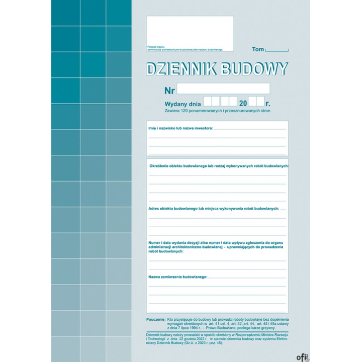 603-2Z Dziennik budowy 120stron A4  Michalczyk i Prokop