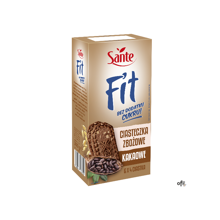 Ciasteczka owsiano-zbożowe kakaowe FIT bez cukru (6x4szt.) 300g SANTE