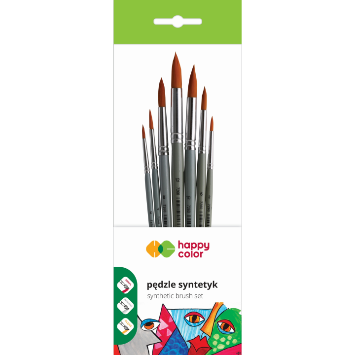 Zestaw pędzli artystycznych, syntetyk, okrągłe, 7 szt, Happy Color HA 7260 1022-01 PB7